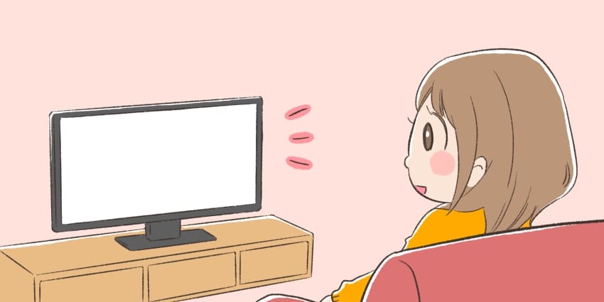 テレビを見ているイラスト(光テレビ)
