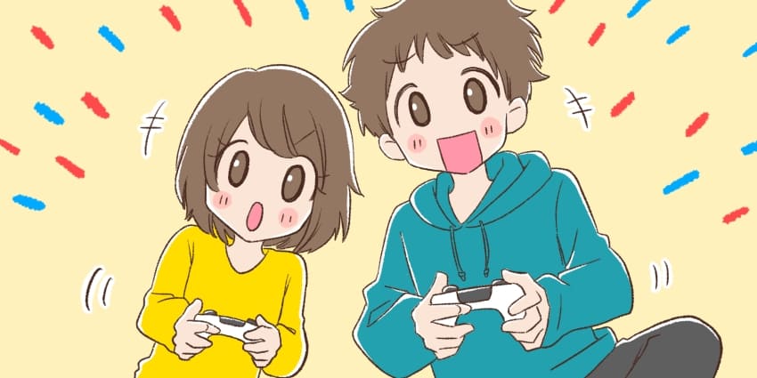 二人でテレビゲームをしているイラスト