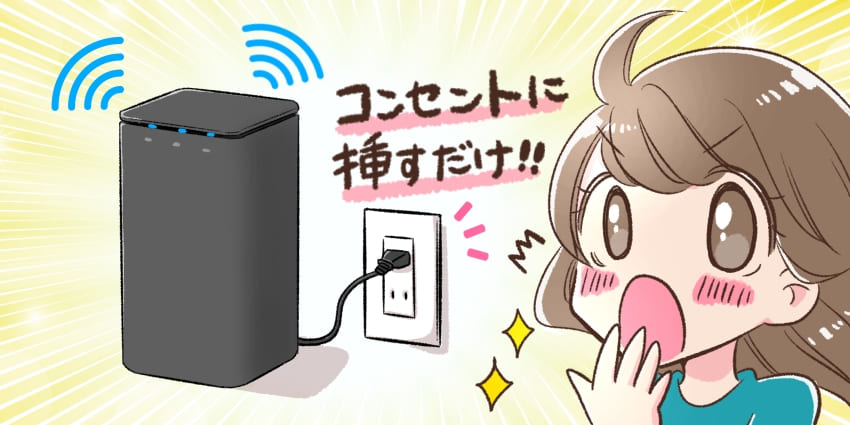 とくとくBBホームwifiはコンセントに差すだけでWi-Fi環境が整う のイラスト