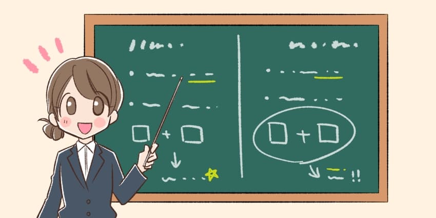 黒板をさして説明している人のイラスト