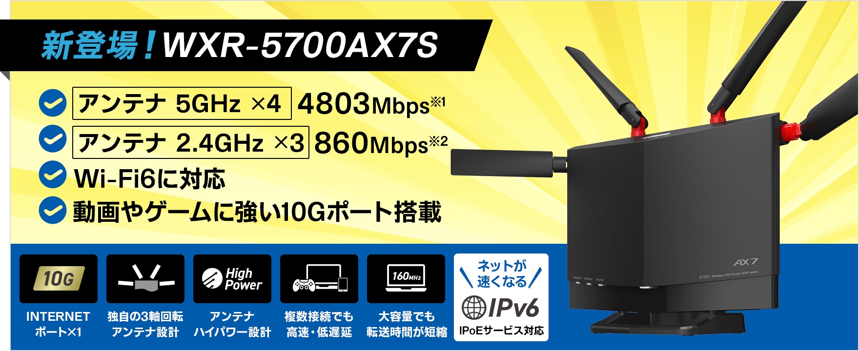 10ギガ対応ルーター「WXR-5700AX7S」