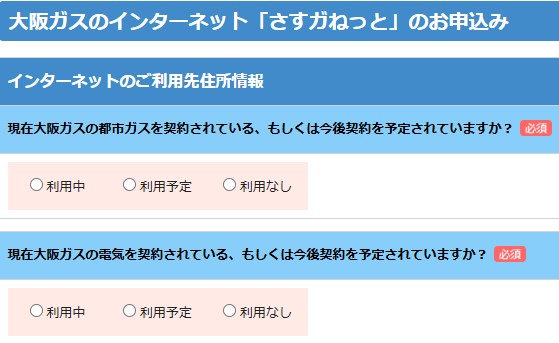 さすがネットセット割申し込み画面
